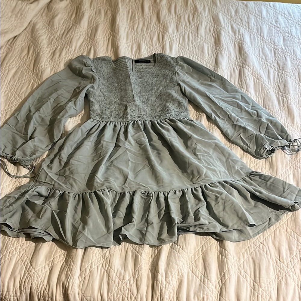 Green Ruffled Smocked Sundress with Bishop Sleeves
